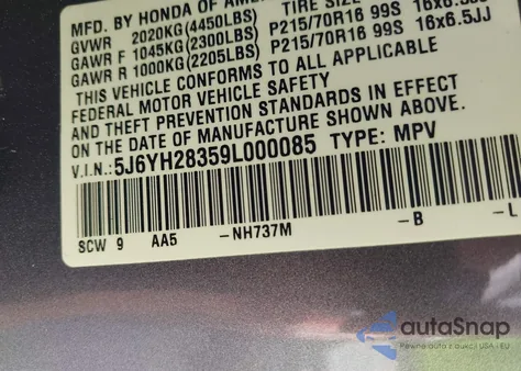 2009 Honda Element Lx из США, поврежденный, VIN 5J6YH28359L000085